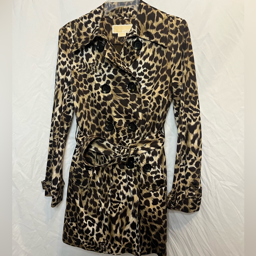 Michael Kors leopard print trench coat, removable liner, size XS.